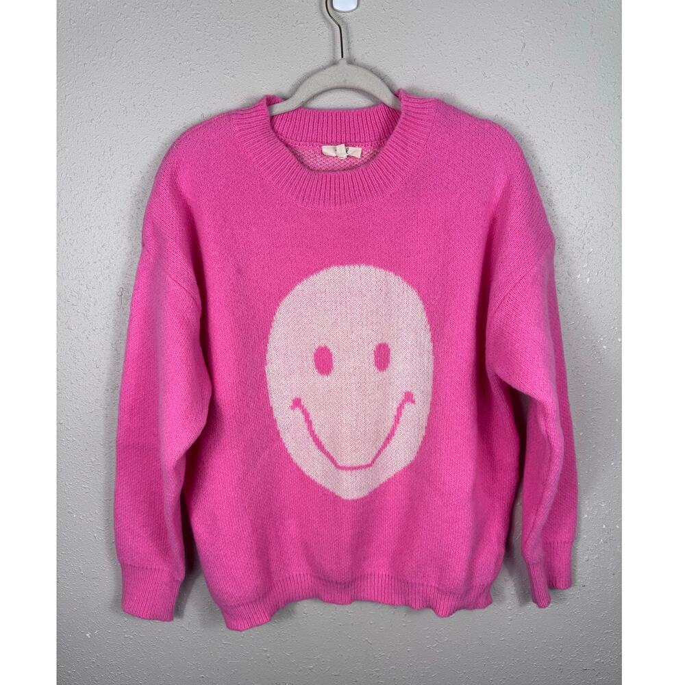 Easel Pink Smiley Face Sweater Womens Size Large